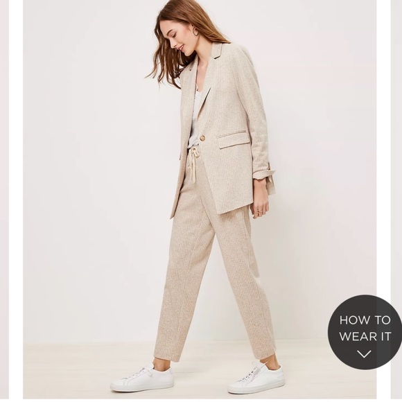 LOFT Pants - LOFT Striped Drawstring Elastic Waist Ankle Pants in Oatmeal Melange